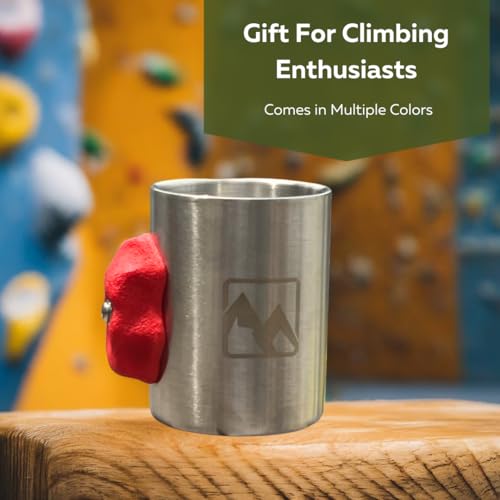 Rock Climbing Mug with Real Crimp Handle - 12oz Stainless Steel Pinch Hold Mug Climber Gift (Blue) - color: Blue