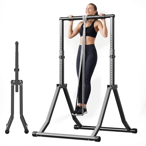 Foldable Pull Up Bar Station 66.1''-84.6'' Power Tower - color: 66"-85" with Assistance Bands