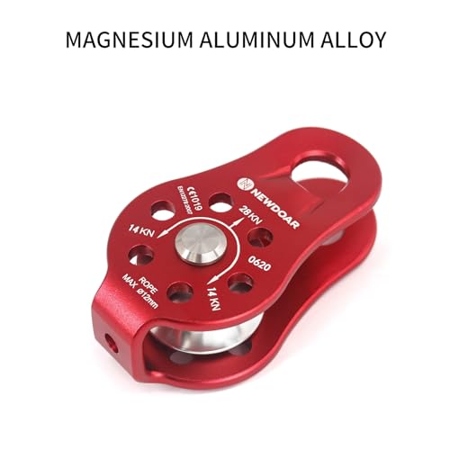 NewDoar Fixed Plate Micro Pulley,28KN CE Certified General Purpose Small Aluminum Rope Pulleys for Climbing/Aloft Work/Rappelling/Rescue Etc - color: Pack of 2(28KN Pulley Red)