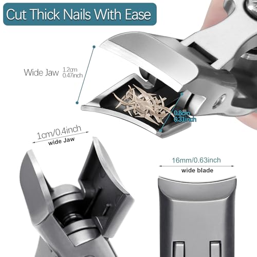 Curved & Slanted Nail Clipper Set, Wide Jaw with Folding Safety Lock, Heavy Duty Stainless Steel Toenail Clippers with File & Ear Pick, Anti-Splash for Thick Ingrown Nails for Seniors, Men - color: Curverd & Slanted Set