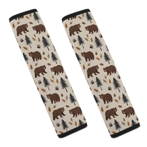 2 Pack Bear Cabin Wild Animal Car Seat Straps Shoulder Pads Breathable Shoulder Protector for Elderly Support, Most Cars, Pressure Relief - color: Pattern 982