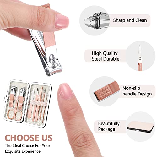 Geosar 12 Sets Manicure Set Nail Clippers Pedicure Kit 8 in 1 Grooming Stainless Steel Kits Nail Care Tools with Travel Case for Employee Coworker Teachers Nurse Gifts(Rose Gold) - color: Rose Gold