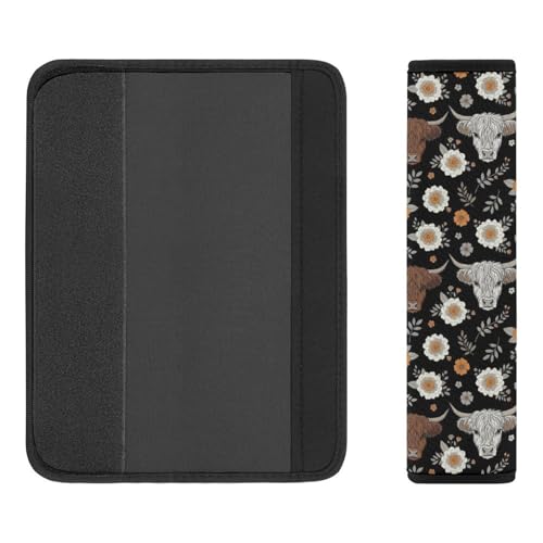 2 Piece Soft Padded Seat Belt Shoulder Pad for Adult Use, All Vehicles, Cute Highland Cow Floral Automotive Seat Belt Protector, Easy Install (No Tool) - color: Pattern 306
