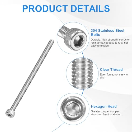 M METERXITY 20-Pack M3 x 55mm Socket Head Cap Screws, 304 Stainless Steel Hex Machine Bolts, Allen Socket Drive Screw with Hex Wrench for Repair/DIY, Fully Threaded Fasteners Kit [Silver] - size: M3 x 55mm