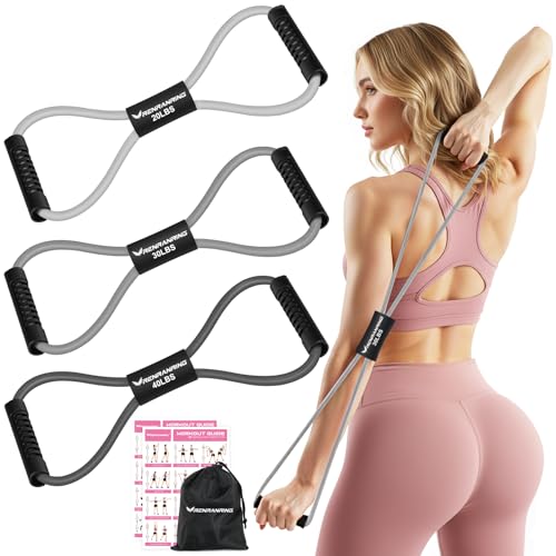 RENRANRING Figure 8 Fitness Resistance Bands with Handles - Exercise Tube Band Set of 3 for Arm and Shoulder Stretch, Rope 8 Word Elastic for Women and Men - color: Grey series