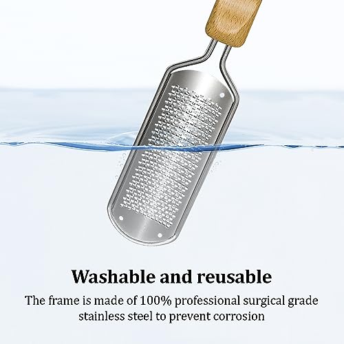Foot Rasp Callus Remover - Pedicure Scrubber for Cracked Feet, Heel - Professional Stainless Steel File - Remove Dead Skin Corns with Wooden Handle - style: Fine-Grained Rasp