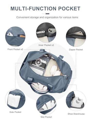 Gym Bag for Women Men with Shoe Compartment, Sport Duffel Bag, Waterproof Travel Weekender Overnight Carry on Bag for Yoga with Trolley Sleeve, Jewel Blue - color: A1-Jewel Blue