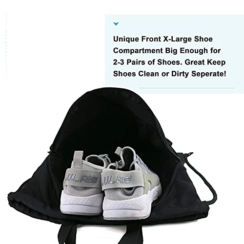 BeeGreen Drawstring Backpack Bag with Shoe Compartment, X-Large Black Gym Sports String Cinch Backpack - color: Black