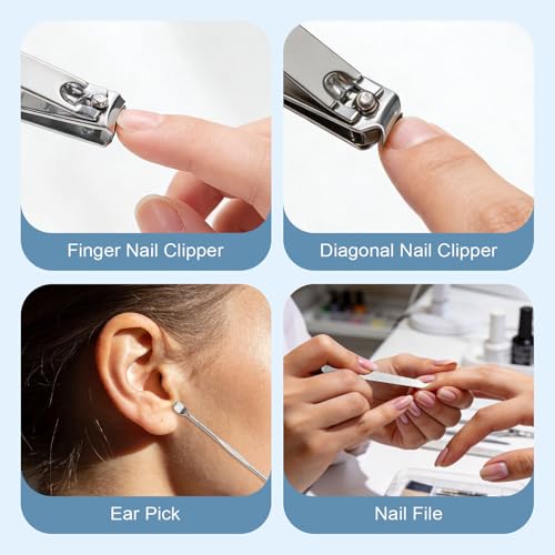 7-in-1 Manicure Kit – 10Piece Travel Nail Kit with Stainless Steel Tools, Ultra-Compact 5x6 cm Pouch for Perfect Nails Anywhere, Ideal Gift for Women, Men, and Travelers (Blue)