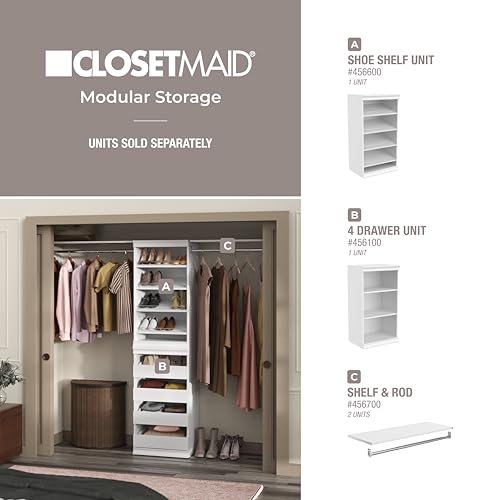 ClosetMaid Modular Storage Shelf Unit with Angled Shoe Shelves, White - color: White