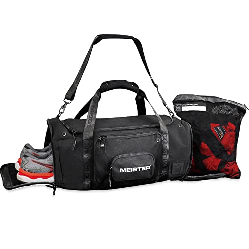 Meister Brawler Gym Bag for Fighters w/Zip-Out Wash Bag & Shoe Locker | Built for fighters and gym go-hards, waterproof 40L duffel bag with WrapHamper wash bag and smart pocket layout