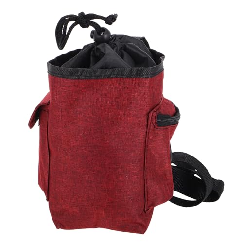 Chalk Bag for Rock Climbing and Bouldering, Oxford Cloth Non-Slip Chalk Holder with Drawstring Closure and Large Storage Pocket, Burgundy Waist Pouch for Climbing Accessories