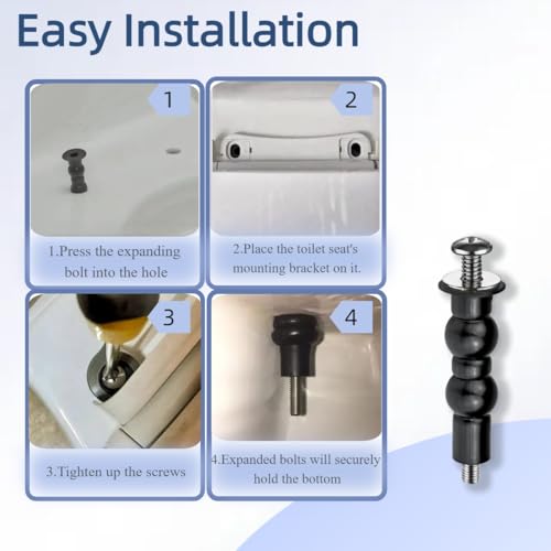 Toilet Seat Screws Replacement Kit - Universal Compatibility with TOTO, American Standard, Kohler & More - Top Mount Hinges, Expanding Rubber Toilet Seat Bolts with Stainless Steel Hardware - 4 Pack - style: Long style fits 14-19mm holes