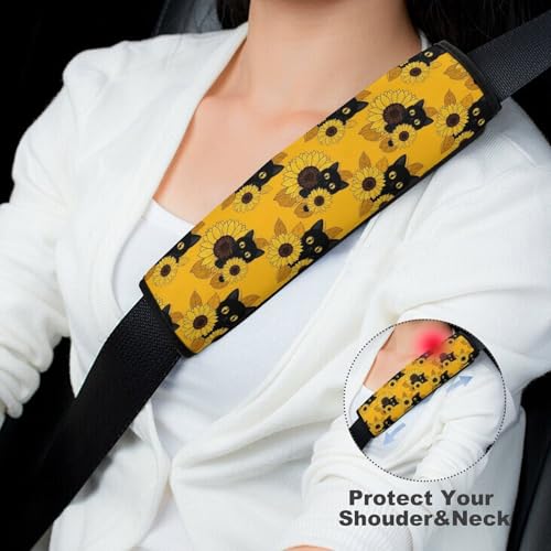 2 Pack Black Cat Yellow Sunflower Seat Belt Cover Universal Fit Seat Belt Cushion for Kids, Stroller Pushchair High Chair, Neck and Shoulder Support - color: Pattern 179