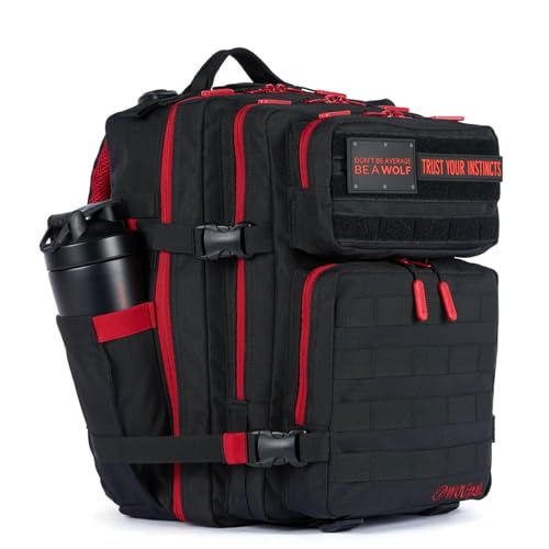 WOLFpak 35L Athletic Gym Backpack - Durable 1000D Waterproof Oxford Material with MOLLE Webbing, Laptop Pocket - color: Red Wolf