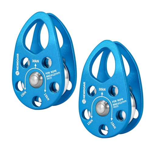 NewDoar Micro Mobile Pulley 30KN/6746lb Mobile Single Pulley Cheek Shaped for Max Rope 12mm Rope for Climbing, Rescue Lifting,Hitch Tending (Blue-Pack of 2) - color: Blue-Pack of 2