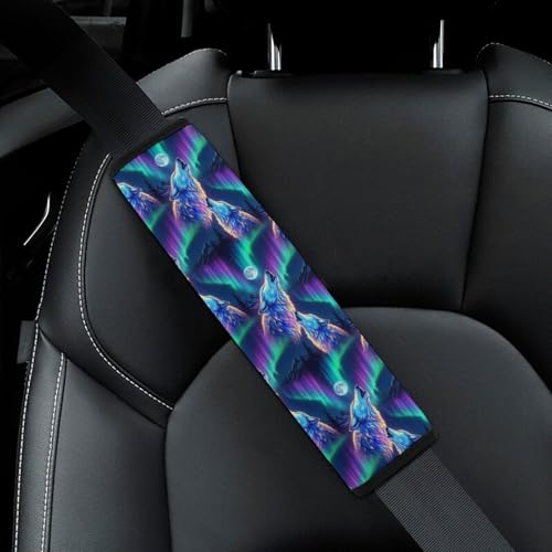 Universal Fit Seat Belt Shoulder Pad for Adult Use, Most Cars, 2 Pack Cool Wolves Starry Howling Moon Wolf Harness Pads Strap Pressure Relief - color: Pattern 605
