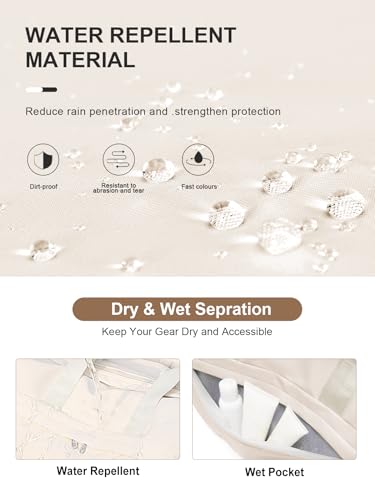 Gym Bag for Women Men, Sport Duffel Bag with Toiletry Bag & Shoe Compartment,Waterproof Travel Weekender Overnight Carry on Bag for Yoga with Trolley Sleeve, Beige Set - color: A6-Beige Set