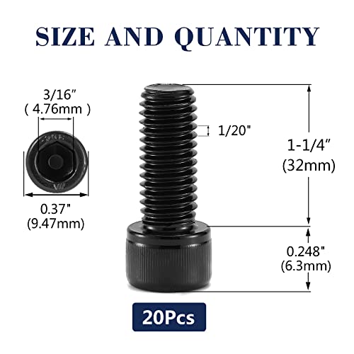 1/4-20 x 1-1/4" Socket Head Cap Screws Bolts, 20Pcs 304 Stainless Steel 18-8, Allen Socket Hex Drive, Full Thread, Black Oxide by SG TZH(with Hex Spanner) - size: 1/4-20 x 1-1/4"