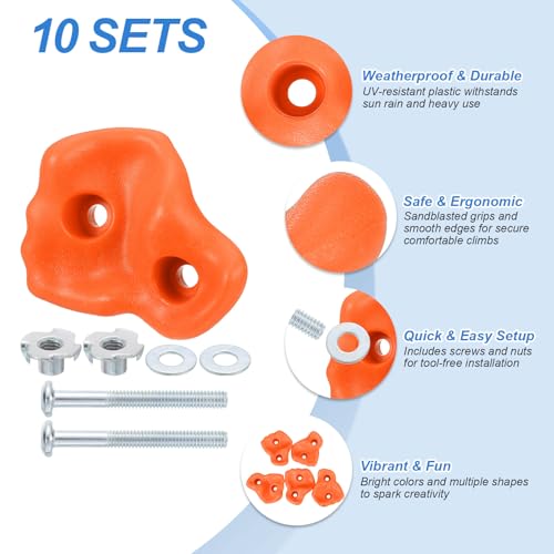 PATIKIL Rock Climbing Holds, Climbing Rock Wall Grips Play Set - color: Orange Red, size: A-Large