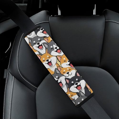Soft Padded Car Seat Straps Shoulder Pads for Elderly Support, All Vehicles, 1 Pair Cute Shiba Inu Cartoon Dog Faces Shoulder Protector Anti-Slip Pad - color: Pattern 366