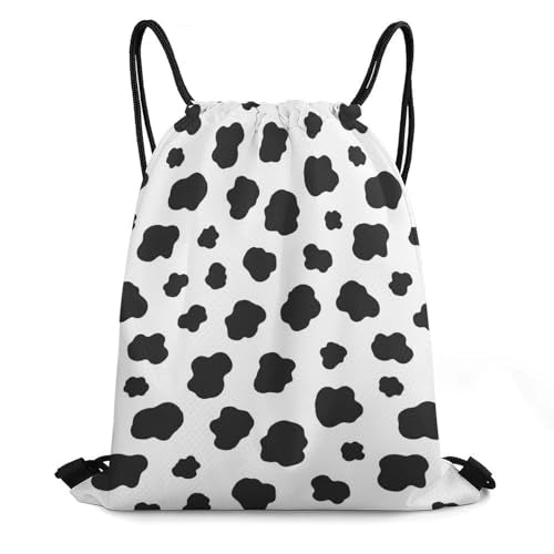Travel Drawstring Backpack Beam Bag Large Capacity for Volleyball Baseball Sports Equipment Men Women Unisex, Black White Milk Cow Spots Print Bags - color: Picture (21)