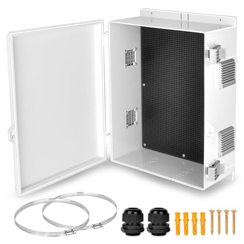 Electrical Junction Box, Outdoor Water Resistant Nema Enclosure, Ventilated ABS Plastic WiFi Project Box with Internal Mounting Panel & Hinged Cover 15.75" Lx 11" Wx 5.9" H - size: 15.75"H x 11"L x 5.9"W