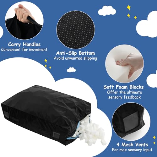 Goplus Crash Pad, (4.75x4.75ft/ 4x3ft) Sensory Mat with Foam Blocks and Washable Velvet Cover for Kids and Adults Play, Therapy, Jump, Relax - color: 48"x36",Black