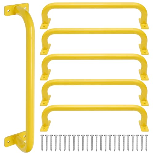 ESPETS 17 Inch 6 Pieces Yellow Outdoor Metal Safety Playground Handles | Easy-to-Install Swing Set Accessories, Playset Hand Grips, Indoor Monkey Bars, Jungle Gym, Playhouse, Climbing Frame - color: Yellow -6 Pcs