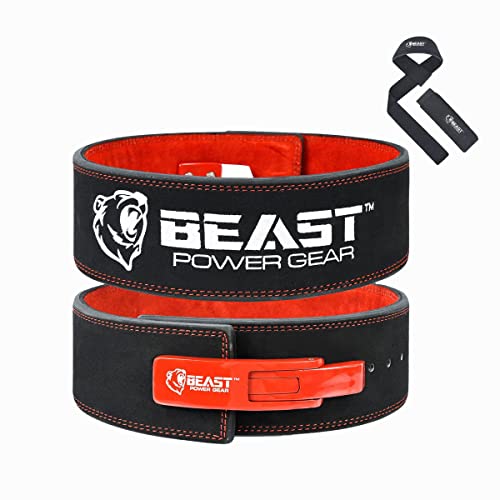 Beast Power Gear Weight Lifting Belt Lever Buckle 10MM 13MM Thick & 4 Inches Free Strap Weightlifting, Powerlifting, Deadlifts, Squats Men Women - color: Black/Red, size: Small