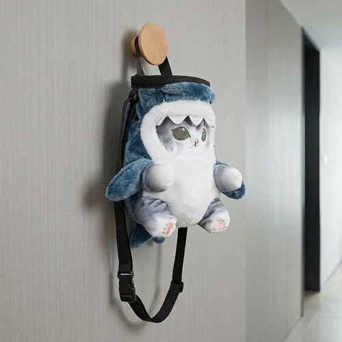 Cat Rock Climbing Chalk Bag, Fun Plush Animal Chalk Pouch with Drawstring, Adjustable Waist Belt for Indoor Outdoor Bouldering Sport Climbing - style: Large Grey Shark Cat