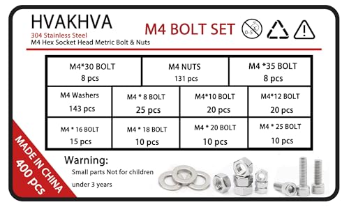 M4 Hex Socket Head Screws Assortment Kit, 304 Stainless Steel Metric Screws - size: M4