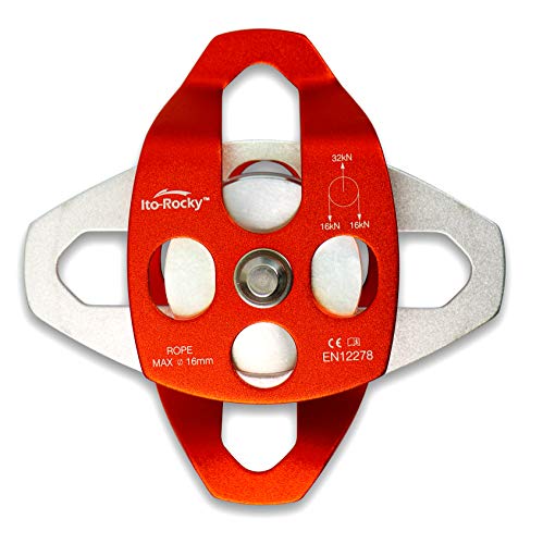 Double Sheave Pulley 32 kN CE Certified Rescue Climbing Gear with Swing Plate for Progress Capture System Rigging Hauling Arborist Tree Climbing - color: Double Pulley - Orange