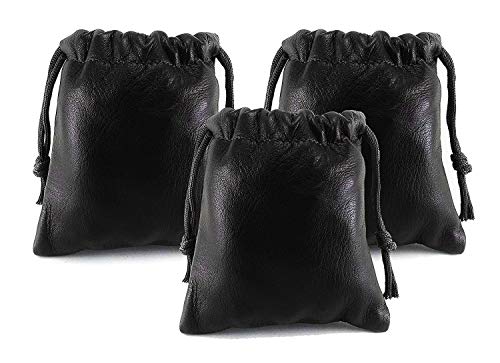 3 Pack Lambskin Leather Drawstrings Pouch: Black, 11.5cm X 11.5cm - color: Black