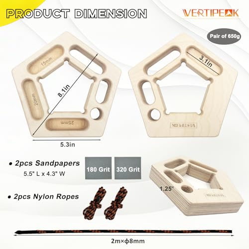 Portable Hangboard Rock Climbing, 2 Pack Lightweight Wooden Climbing Fingerboard for Bouldering, Finger Strength, Arm Workout and Pull-up Training