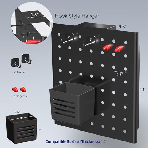 VIVO Steel Hanging Pegboard, 10 x 11 inch Magnetic Peg Board with Hook Fitting 1.2 Inch Surfaces, Accessory Organizer for Cubicles and More, Black, PP-DK03H