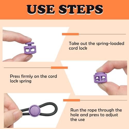 100 Pcs Coloful Plastic Spring Cord Locks for Drawstrings Double Hole Fastener Silder Toggles Clips for Buckle