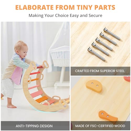 BlueWood Pikler Triangle Set, Toddler Climbing Toys Indoor 7in1 Foldable | Wooden Climber for Kids, Montessori Philosophy Play Jungle Gym with Arch, Ramp, Ladder (Farm Charm Autumn) - color: Farm Charm Autumn
