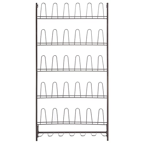 MyGift 5-Tier Wall Mounted Dark Brown Metal 18 Pair Boot and Shoe Storage Rack Organizer Stand - color: Brown (5 Tier, 18 Pairs)