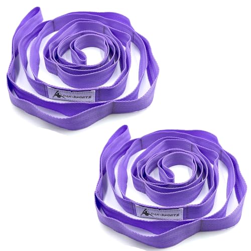 Stretching Strap Yoga Strap with Loops, Stretch Straps for Physical Therapy, Non-Elastic Exercise Strap for Pilates, Dance and Gymnastics with Workout Guide - color: Purple+Purple
