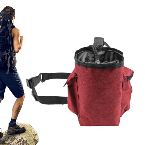 Chalk Bag for Rock Climbing Drawstring Closure Zippered Pockets Adjustable | Chalk Organizer for Rock Climbing, Bouldering, Weightlifting, Gymnastics, Adults Women Men - color: Wine Red