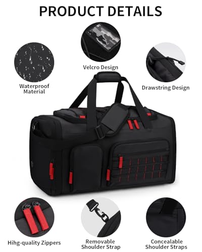 Gym Bags for Men Women, 45L Sports Travel Duffle Bag with Shoe Compartment, 3 in 1 Weekener Overnight Backpack with Wet Pocket, Black - color: Black