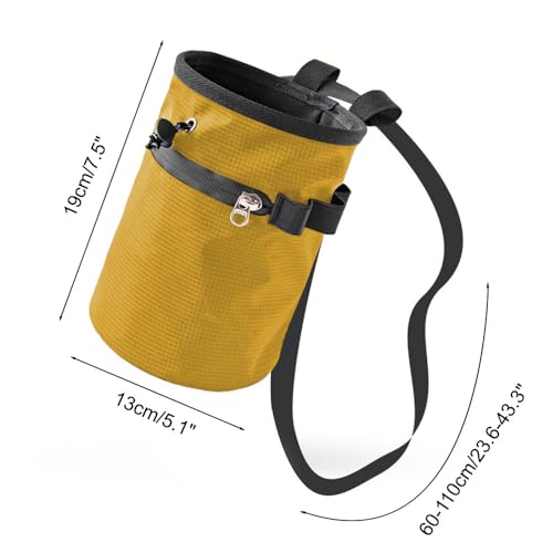 DONGKER Climbing Chalk Bag,Drawstring Bouldering Chalk Bag Bucket with Adjustable Belt & Zippered Storage Pockets for Rock Climbing Bouldering - color: yellow