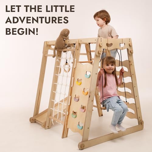 Goodevas Improves 9-in-1 Indoor Climbing Frame for Kids, Montessori Climbing Frame with Slide, Swing, Climbing Wall, Climbing Triangle - Playground for Nursery - size: Toddler Playground