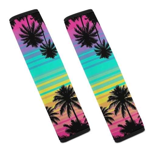 Universal Fit Hawaiian Tropical Island Botanical Branches Palm Tree Print Car Seat Belt Pad for Elderly Support, Stroller Pushchair High Chair, 1 Pair Shoulder Harness Cover Neck And Shoulder Support - color: Pattern 52