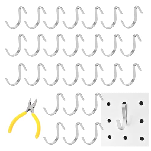 Pegboard J Hooks Silver 80pcs Peg Board Metal Tool Hangers for Garage Craft | 1/4" Pegboard Accessories, Stainless Steel Hooks with A Small Plier, Adjustable J Hook for Slot Panels, Wire Shelving, Racks - style: 80pcs Silver J Hooks