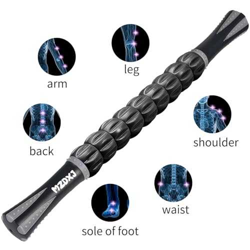 Muscle Roller Massage Roller Stick- Deep Tissue Fascia Blaster for Myofascial Pain Relief, Lymphatic Drainage & Body Sculpting, Handheld Physical Therapy & Recovery Tool (Gray Black-)