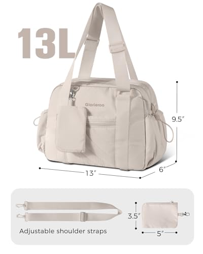 Small Gym Bag for Women - Duffle Weekender Work Duffel Carry on Tote Bag | Puffer Yoga Mat Holder Wet Compartment Coin Purse BPA-Free - color: Khaki