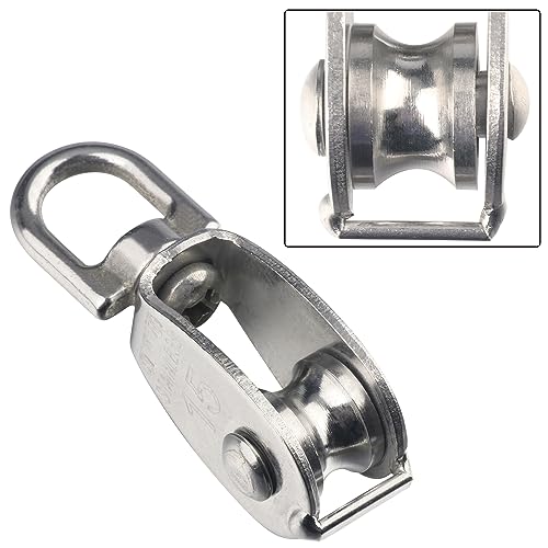 18 PCS M15 Stainless Steel Crane Pulley Blocks with Swivel Hooks, Anti-Rust, Durable Single Pulley Block, Reliable Lifting and Towing Wheels for Wire Rope, Camping, Hiking, and More by GENHAKON