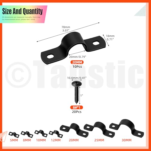 Tanstic 10Pcs Black Two Hole Pipe Strap, 3/4” Two Hole Strap U Bracket Rigid Pipe Strap Pipe Strap Clamp with Phillips Modified Truss Head Wood Screws for Fixing Pipe, Conduit, U Bracket - size: 3/4"